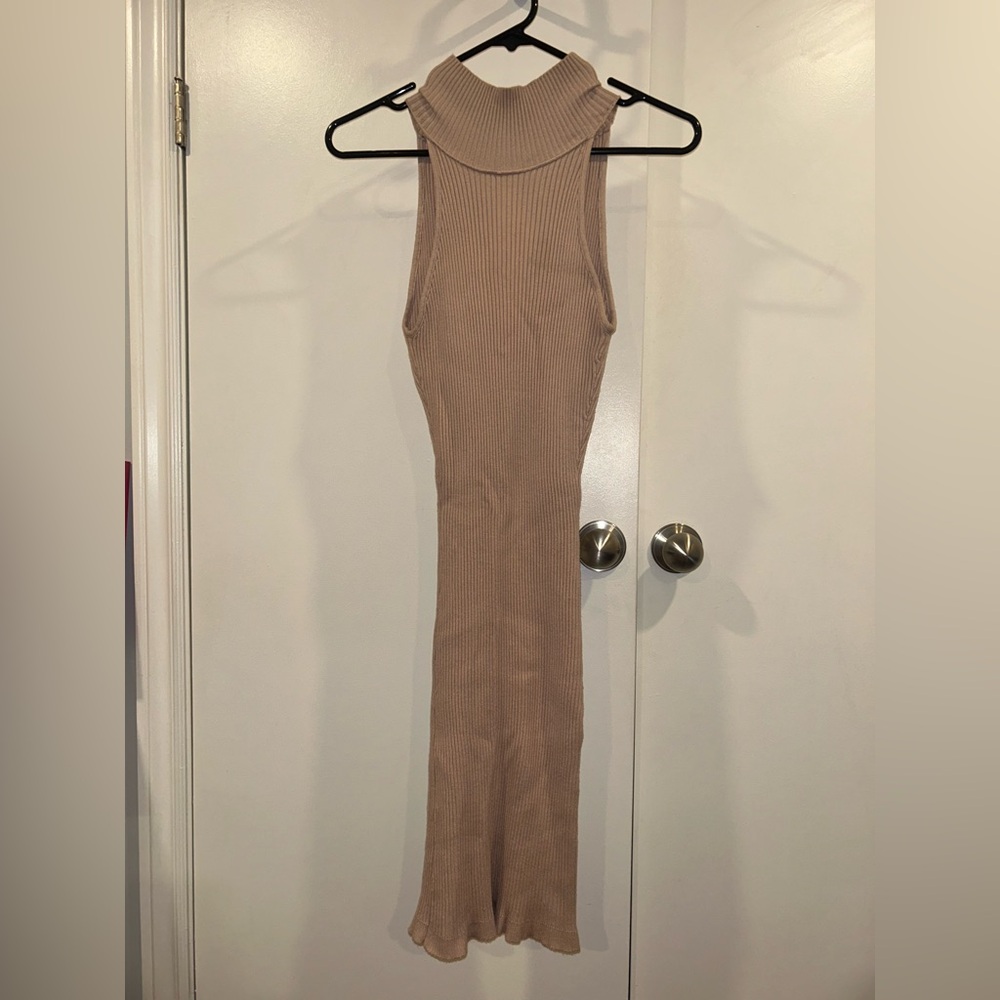Sleeveless Tan Ribbed Dress